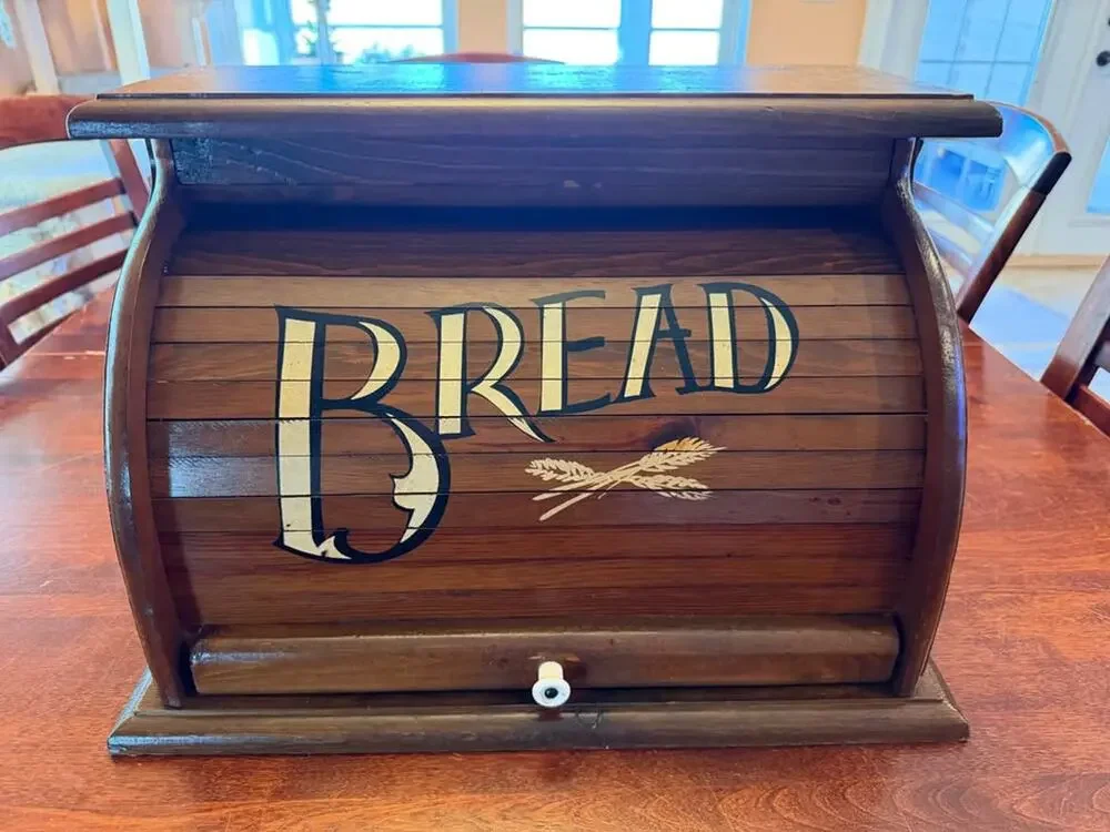 Bread Box Wooden Vintage Roll Top